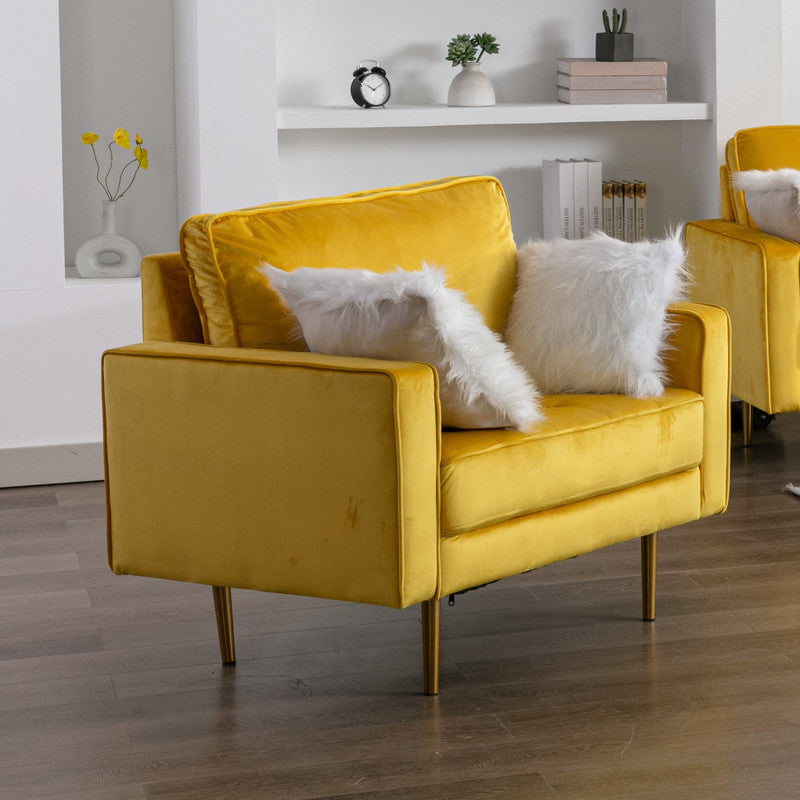 Lilola Home Theo Yellow Velvet Chair with Pillows
