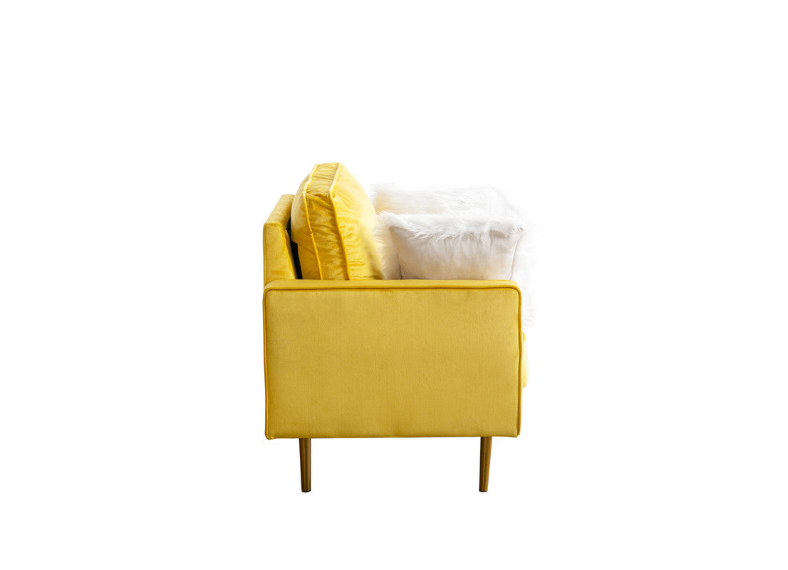 Lilola Home Theo Yellow Velvet Sofa Loveseat Chair Living Room Set with Pillows