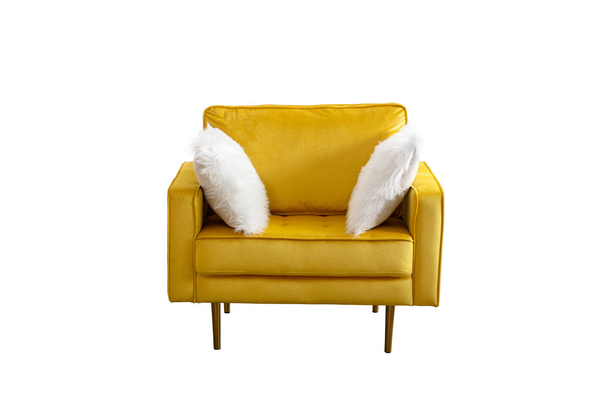 Lilola Home Theo Yellow Velvet Chair with Pillows
