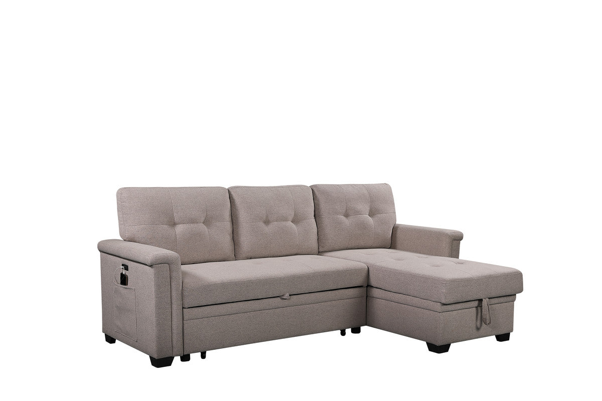 Nathan Light Gray Reversible Sleeper Sectional, Storage Chaise, Charging Ports