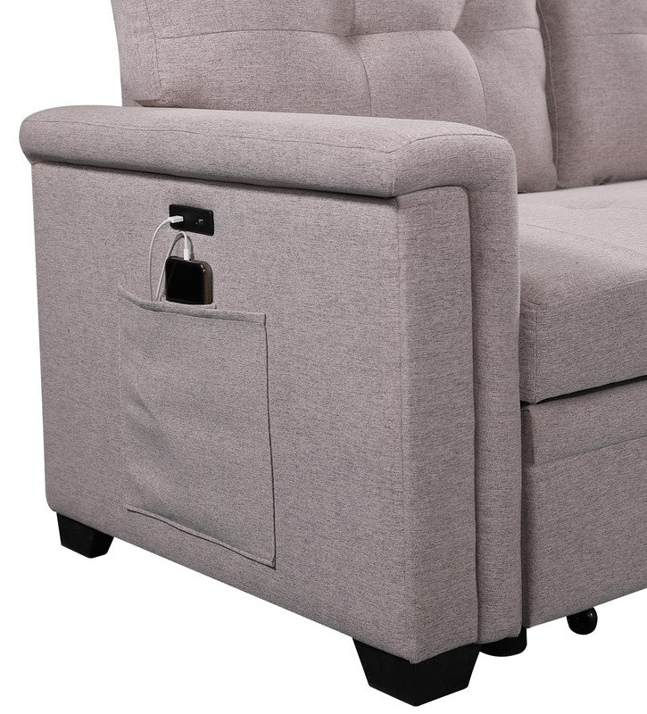 Nathan Light Gray Reversible Sleeper Sectional, Storage Chaise, Charging Ports