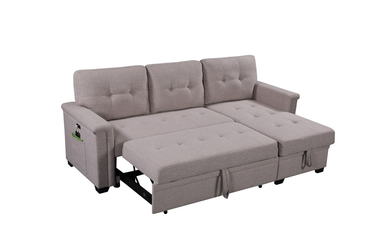 Nathan Light Gray Reversible Sleeper Sectional, Storage Chaise, Charging Ports