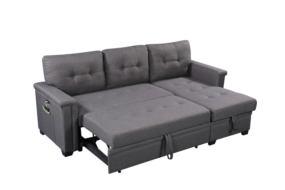 Nathan Dark Gray Reversible Sleeper Sectional, Storage Chaise, Charging Ports