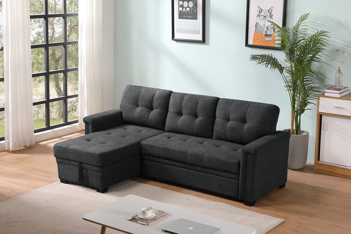 Ashlyn Dark Gray Woven Sleeper Sectional Sofa Chaise, USB Charger, Tablet Pocket