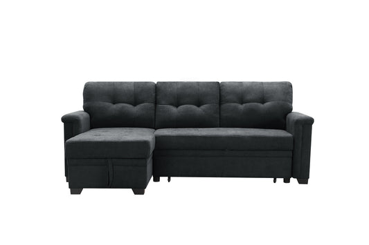 Ashlyn Dark Gray Woven Sleeper Sectional Sofa Chaise, USB Charger, Tablet Pocket