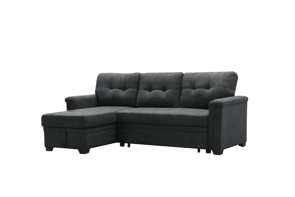 Ashlyn Dark Gray Woven Sleeper Sectional Sofa Chaise, USB Charger, Tablet Pocket