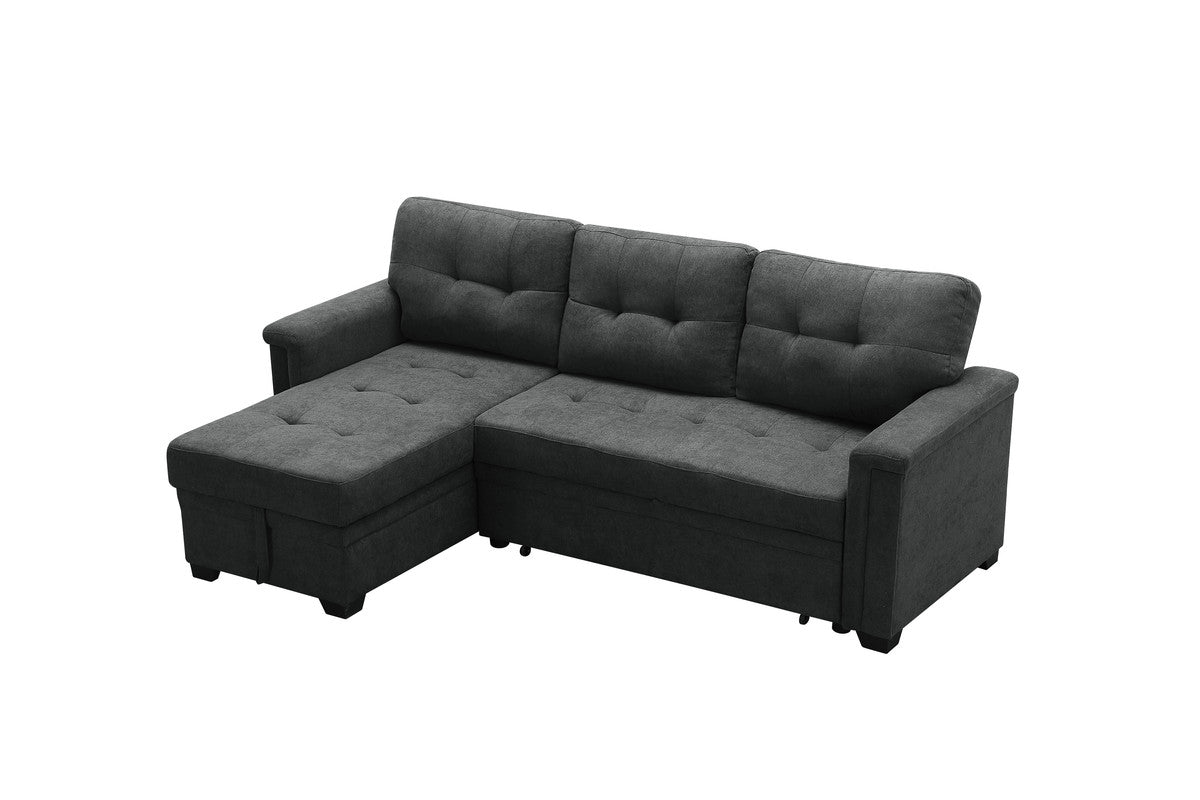 Ashlyn Dark Gray Woven Sleeper Sectional Sofa Chaise, USB Charger, Tablet Pocket