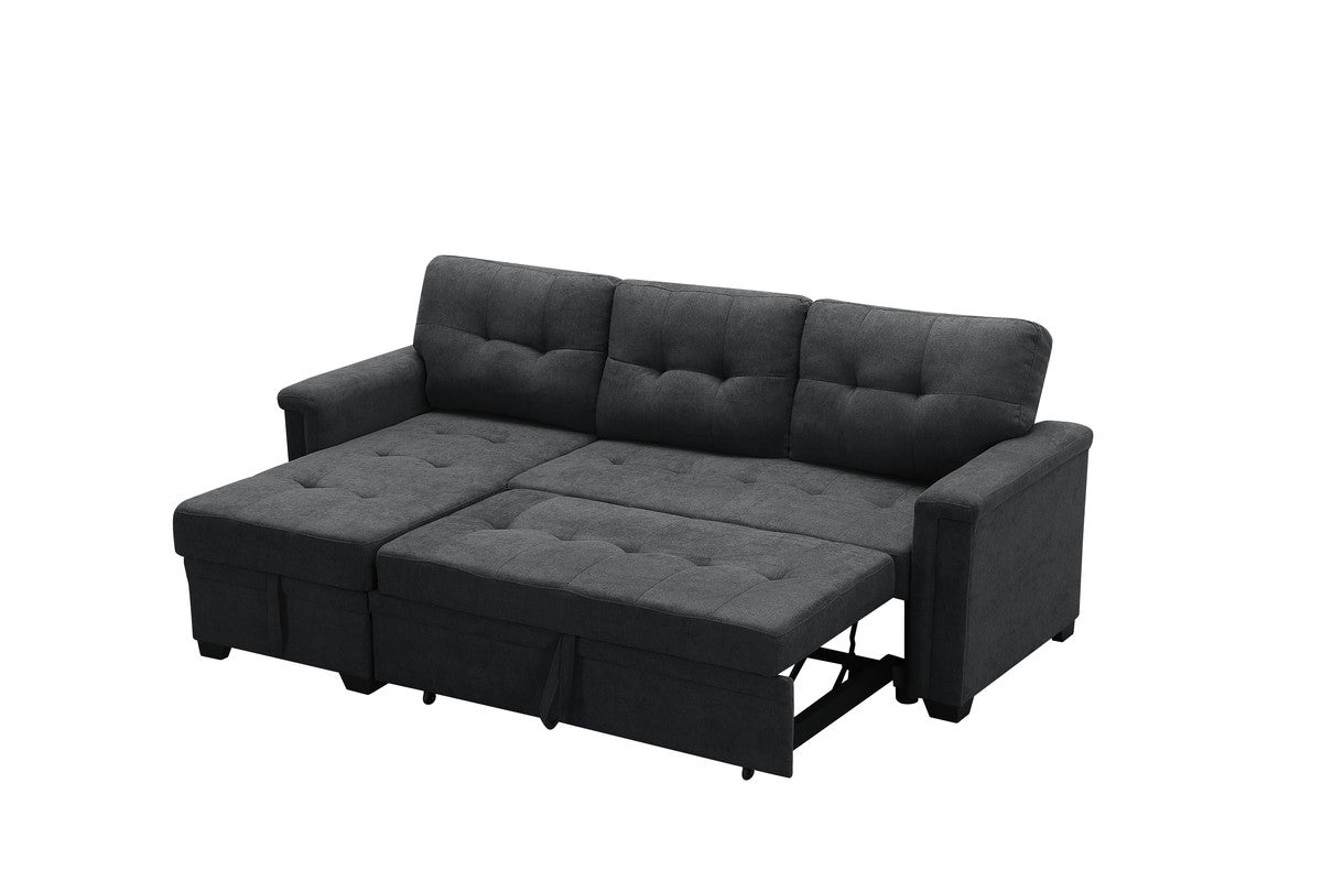 Ashlyn Dark Gray Woven Sleeper Sectional Sofa Chaise, USB Charger, Tablet Pocket