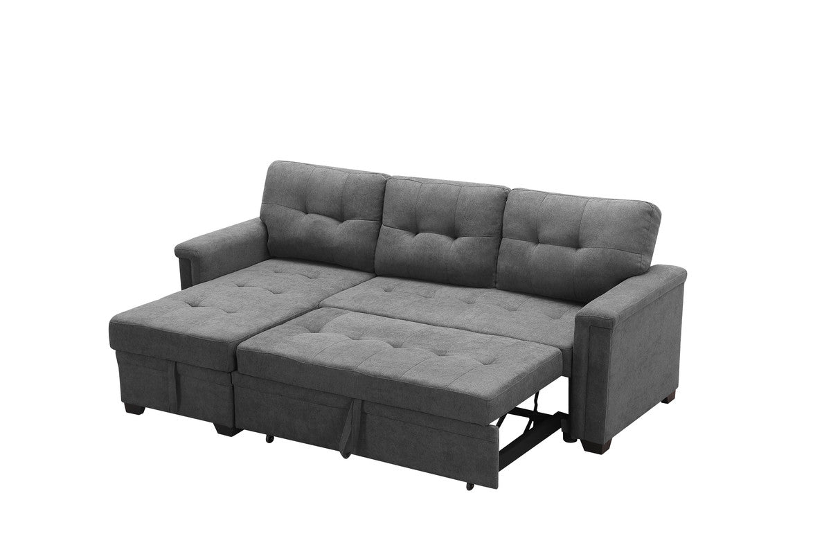 Ashlyn Gray Woven Sleeper Sectional Sofa Chaise with USB Charger, Tablet Pocket