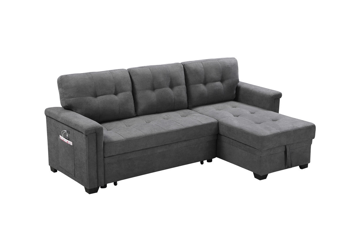 Ashlyn Gray Woven Sleeper Sectional Sofa Chaise with USB Charger, Tablet Pocket