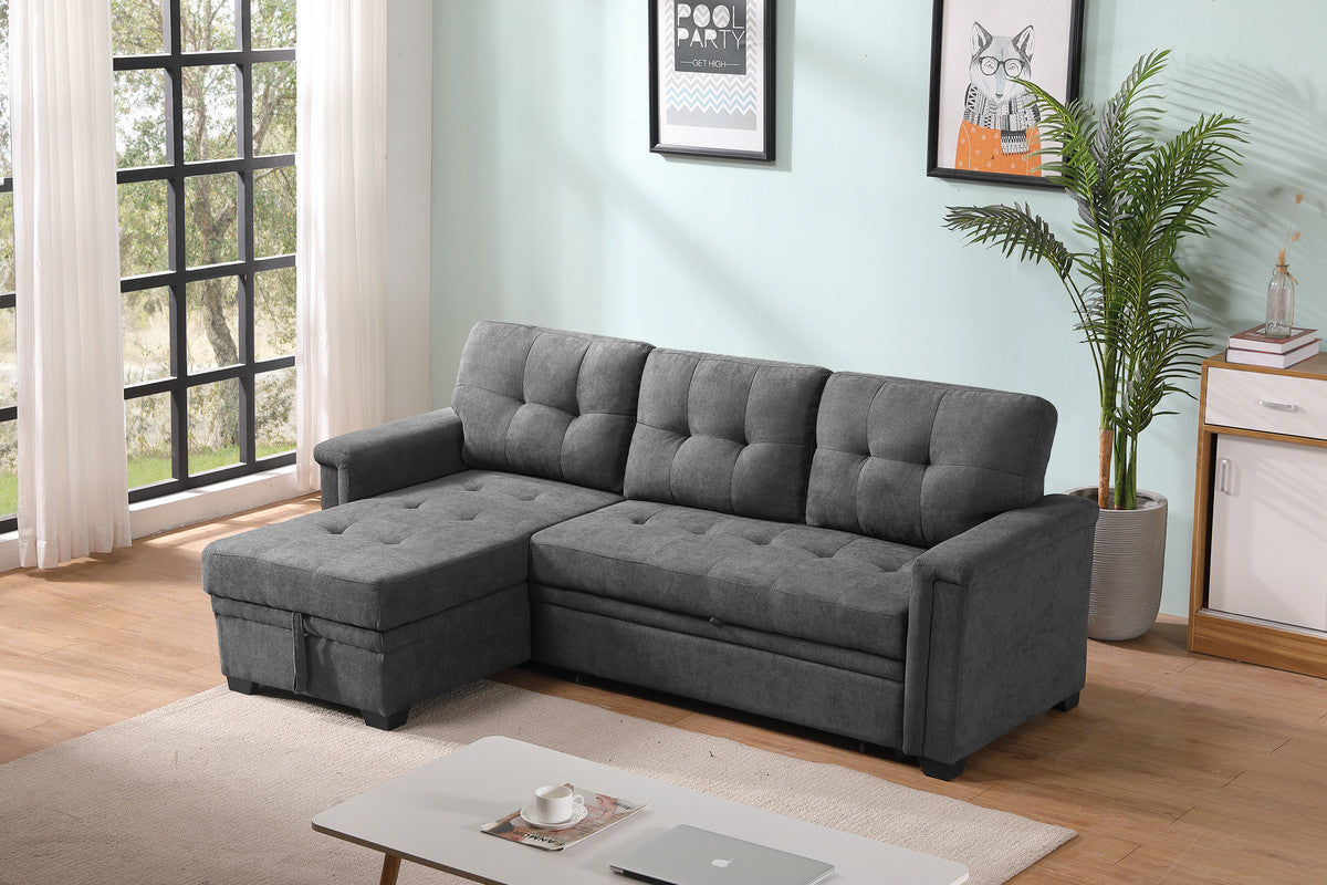 Ashlyn Gray Woven Sleeper Sectional Sofa Chaise with USB Charger, Tablet Pocket