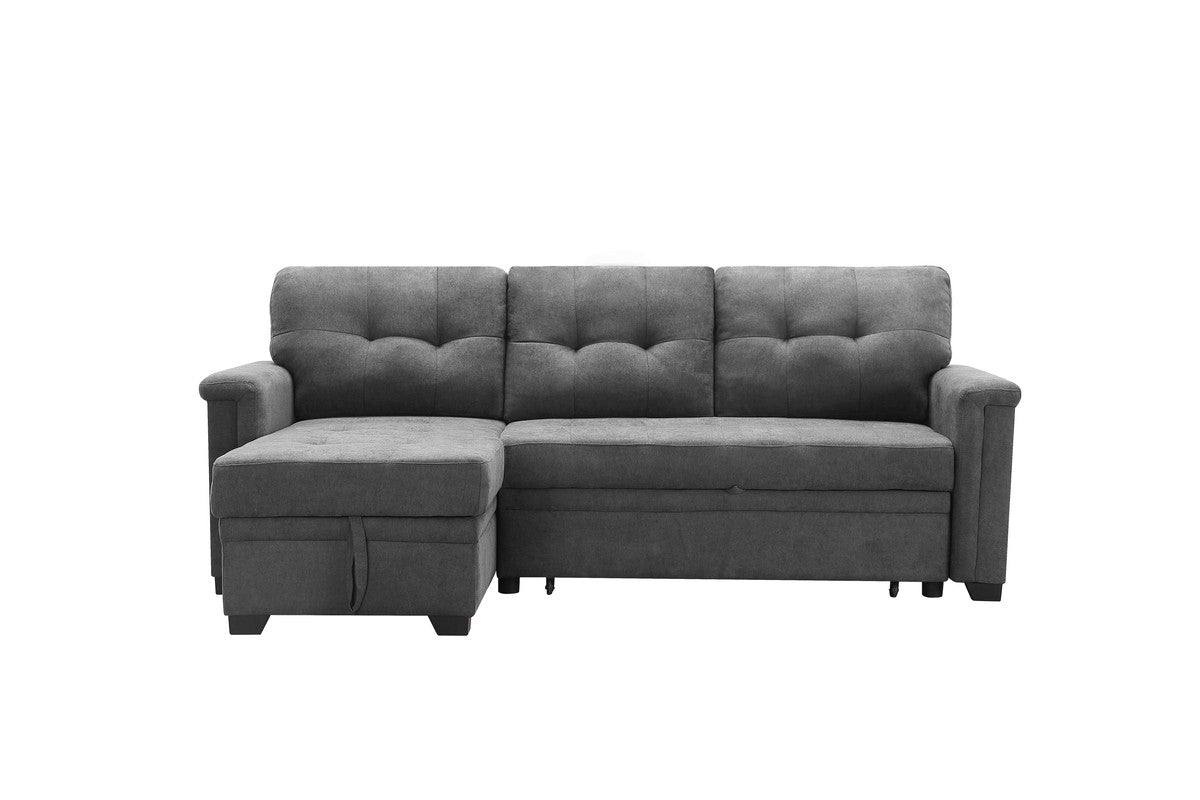 Ashlyn Gray Woven Sleeper Sectional Sofa Chaise with USB Charger, Tablet Pocket