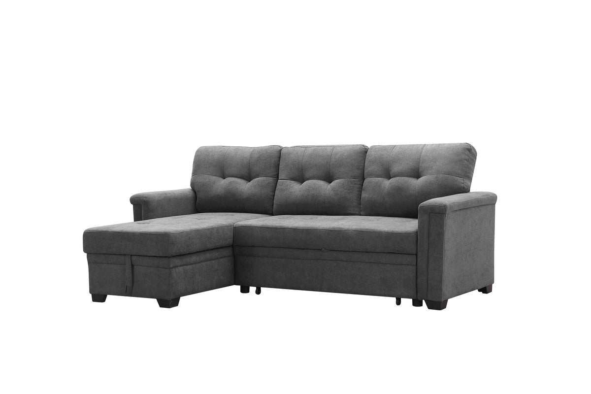 Ashlyn Gray Woven Sleeper Sectional Sofa Chaise with USB Charger, Tablet Pocket