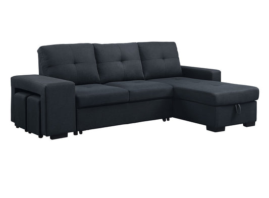 Lucas Dark Gray Linen Sleeper Sectional Sofa with Reversible Storage Chaise