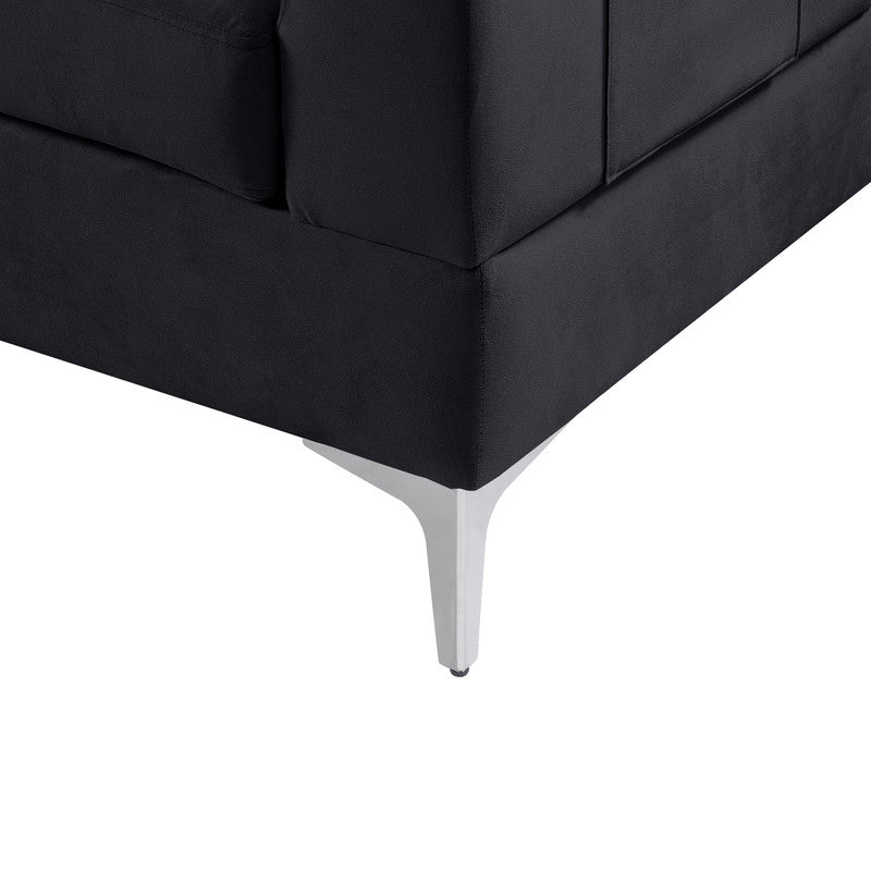 Lilola Home Chloe Black Velvet Sectional Sofa Chaise with USB Charging Port