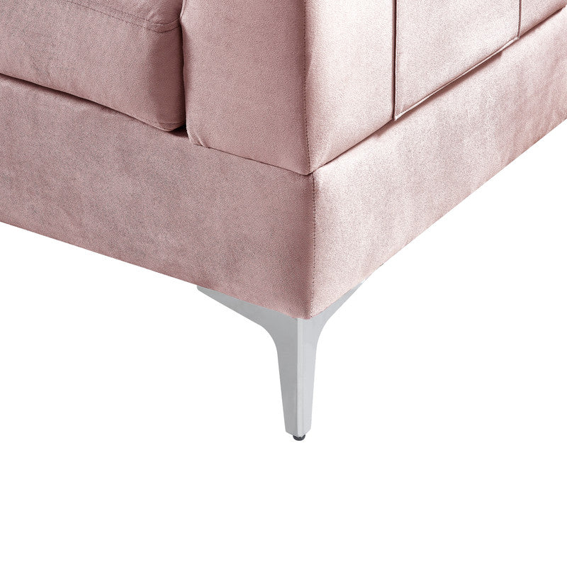 Lilola Home Chloe Pink Velvet Sectional Sofa Chaise with USB Charging Port