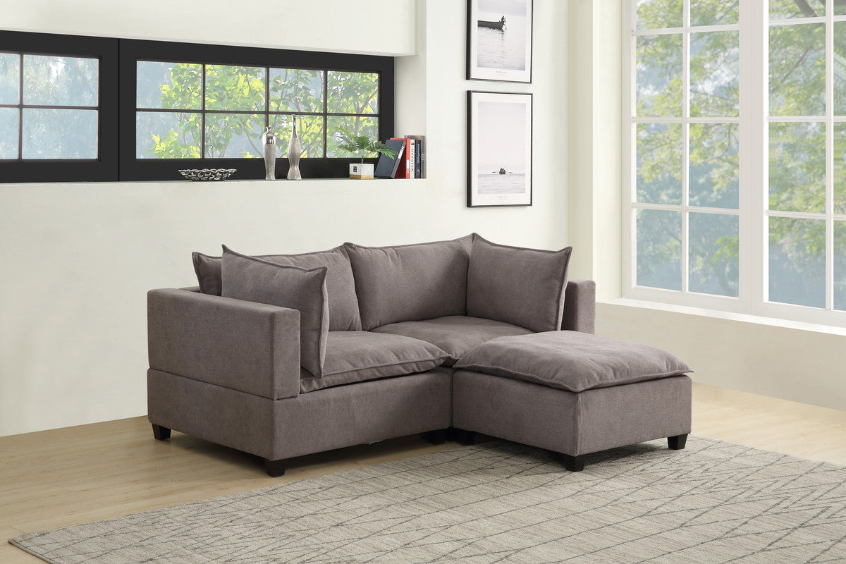 Lilola Home Madison Light Gray Fabric Sectional Loveseat Ottoman