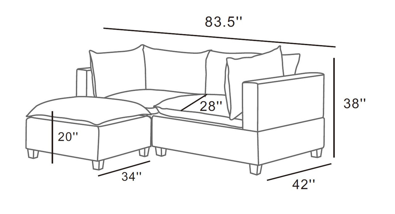 Lilola Home Madison Light Gray Fabric Sectional Loveseat Ottoman