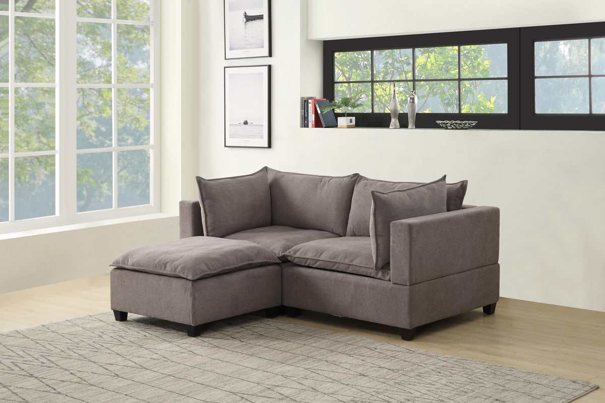 Lilola Home Madison Light Gray Fabric Sectional Loveseat Ottoman