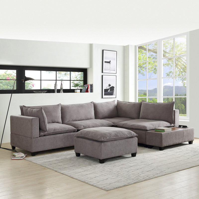 Madison Light Gray 6 Piece Modular Sectional, Ottoman, USB Storage Console Table