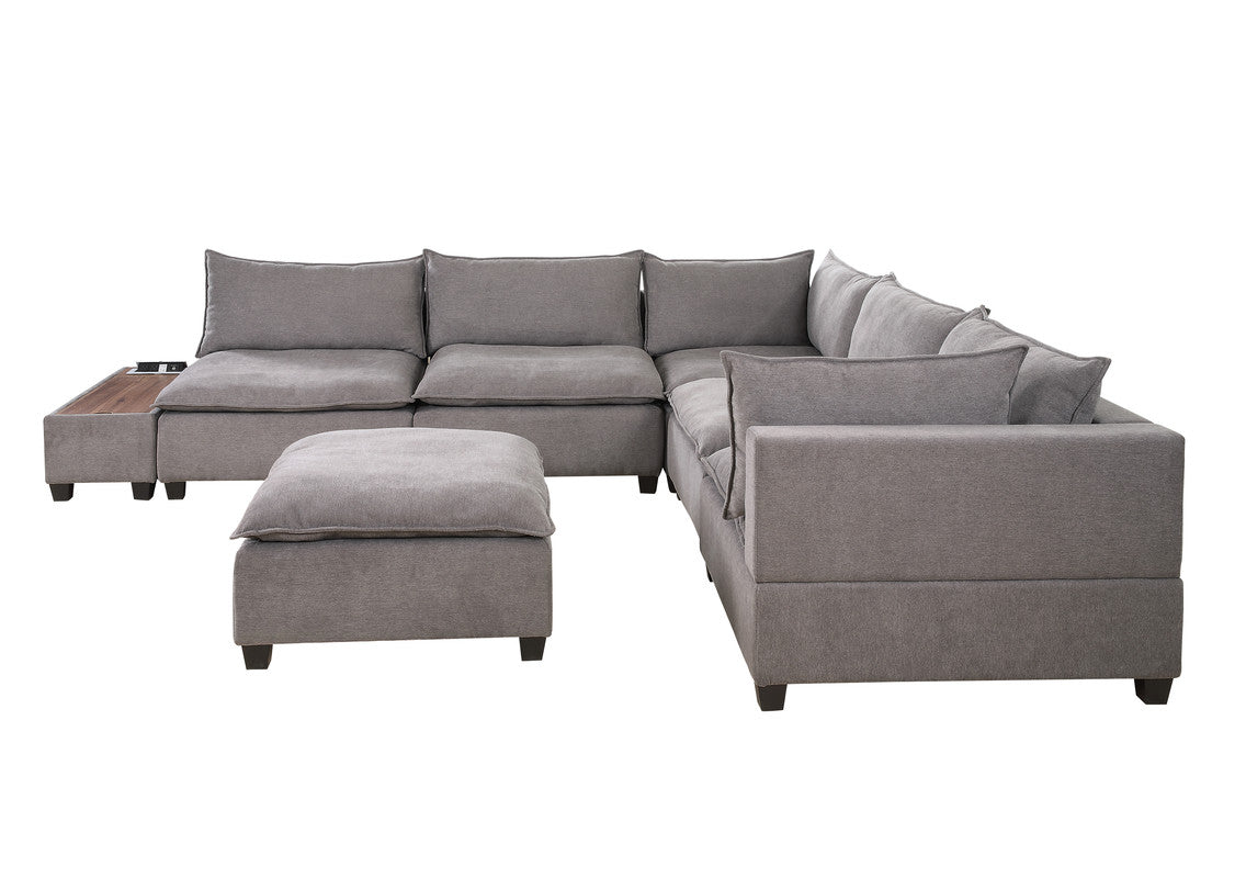 Madison Light Gray 7Pc Modular Sectional, Ottoman, USB Storage Console Table