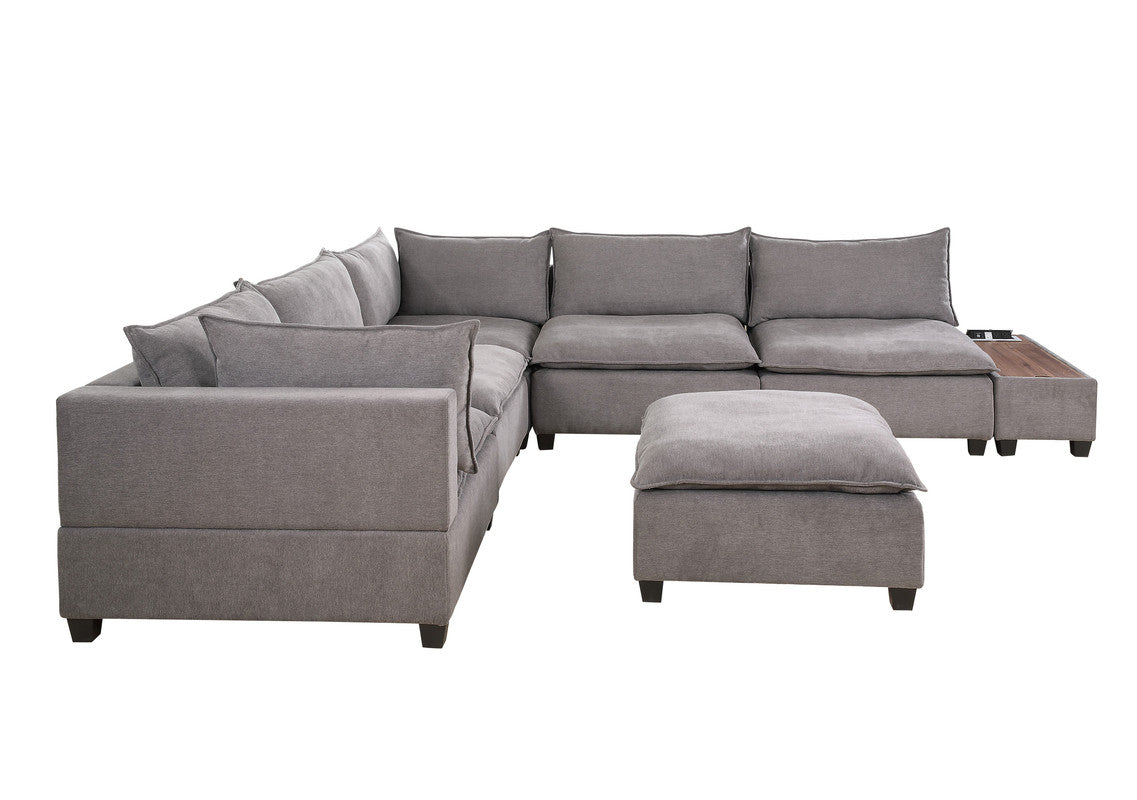 Madison Light Gray 7Pc Modular Sectional, Ottoman, USB Storage Console Table