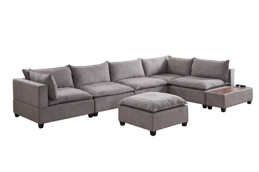 Madison Light Gray 7 Piece Modular Sectional, Ottoman, USB Storage Console Table