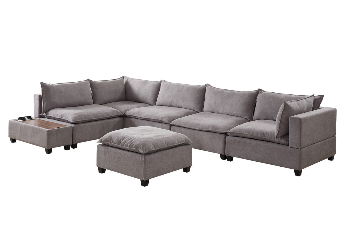 Madison Light Gray 7 Piece Modular Sectional, Ottoman, USB Storage Console Table