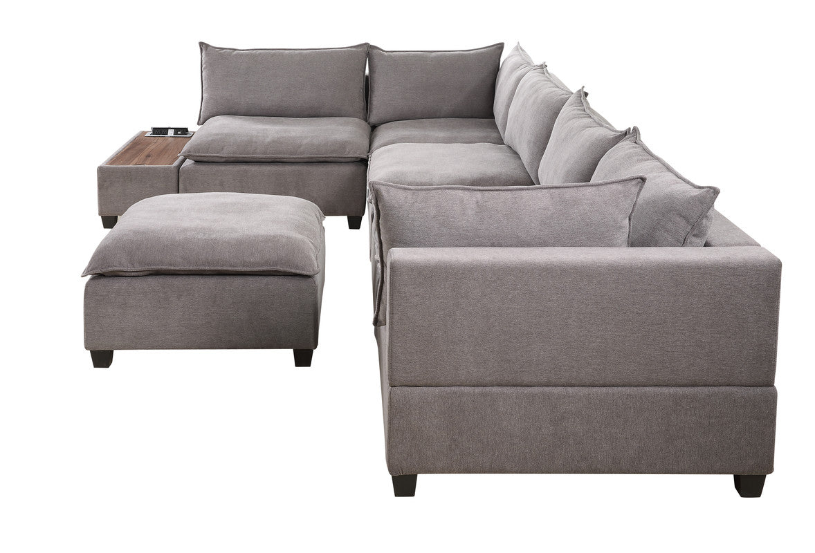 Madison Light Gray 7 Piece Modular Sectional, Ottoman, USB Storage Console Table