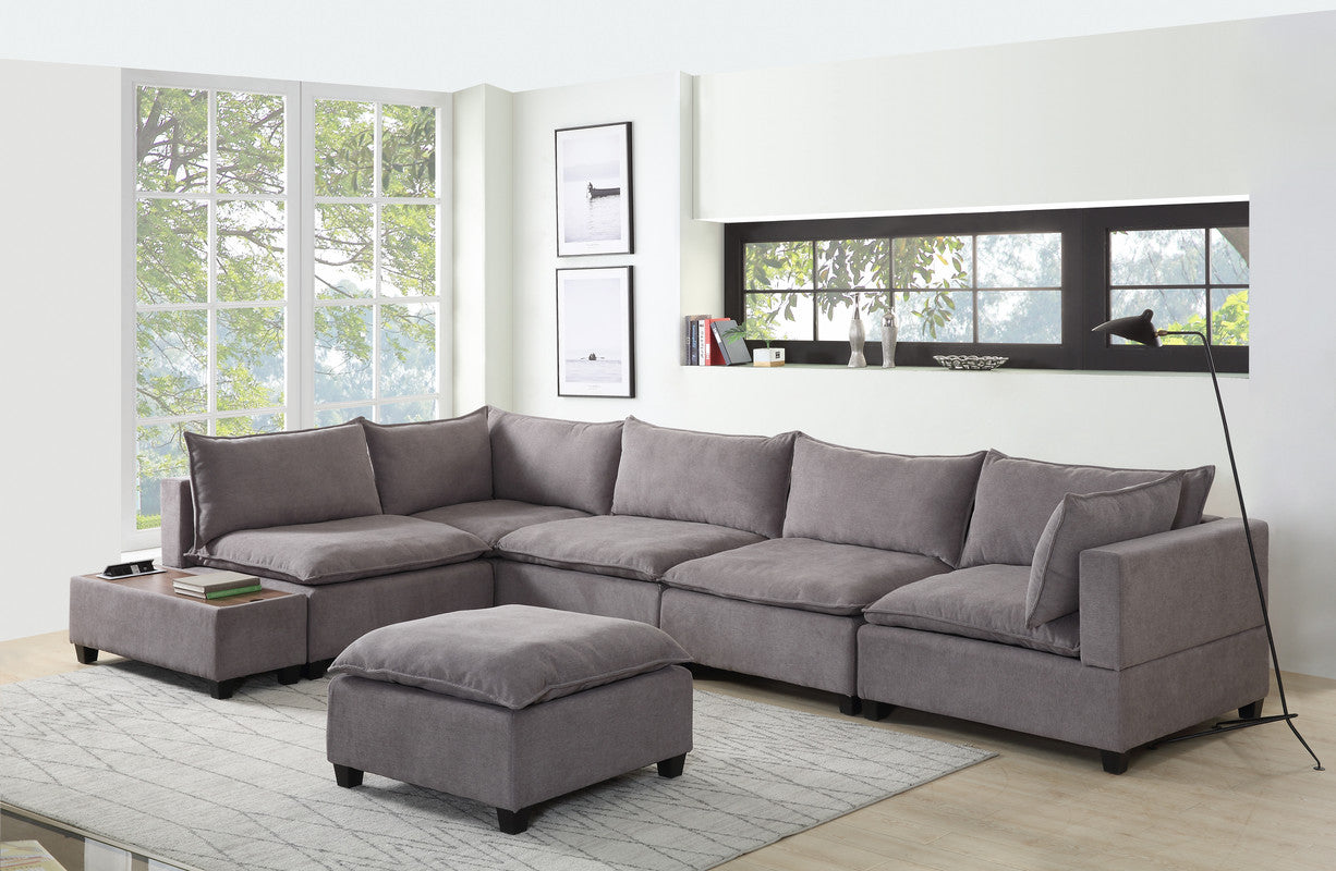 Madison Light Gray 7 Piece Modular Sectional, Ottoman, USB Storage Console Table