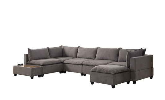Madison Light Gray 7Pc Modular Sectional Sofa Chaise, USB Storage Console Table
