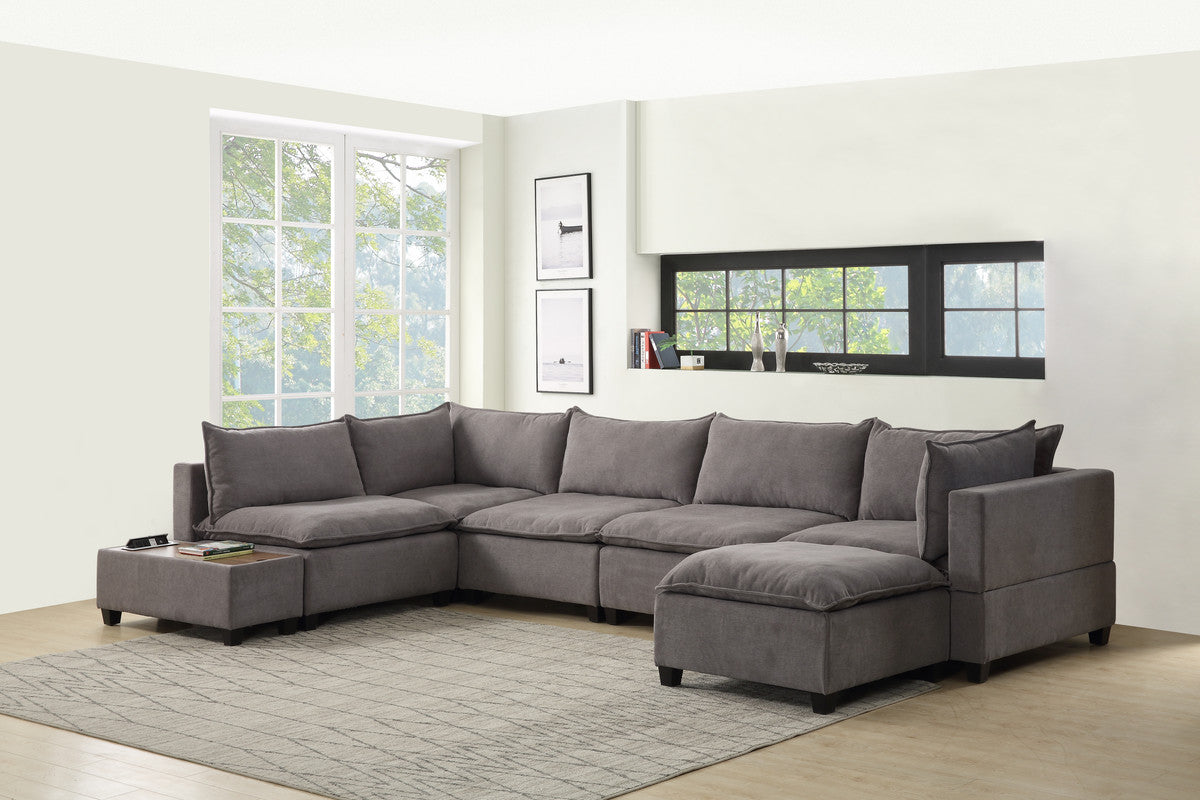 Madison Light Gray 7Pc Modular Sectional Sofa Chaise, USB Storage Console Table