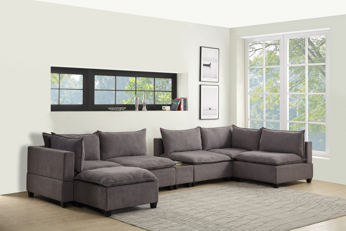Madison Light Gray 7-Piece Modular Sectional Chaise, USB Storage Console Table