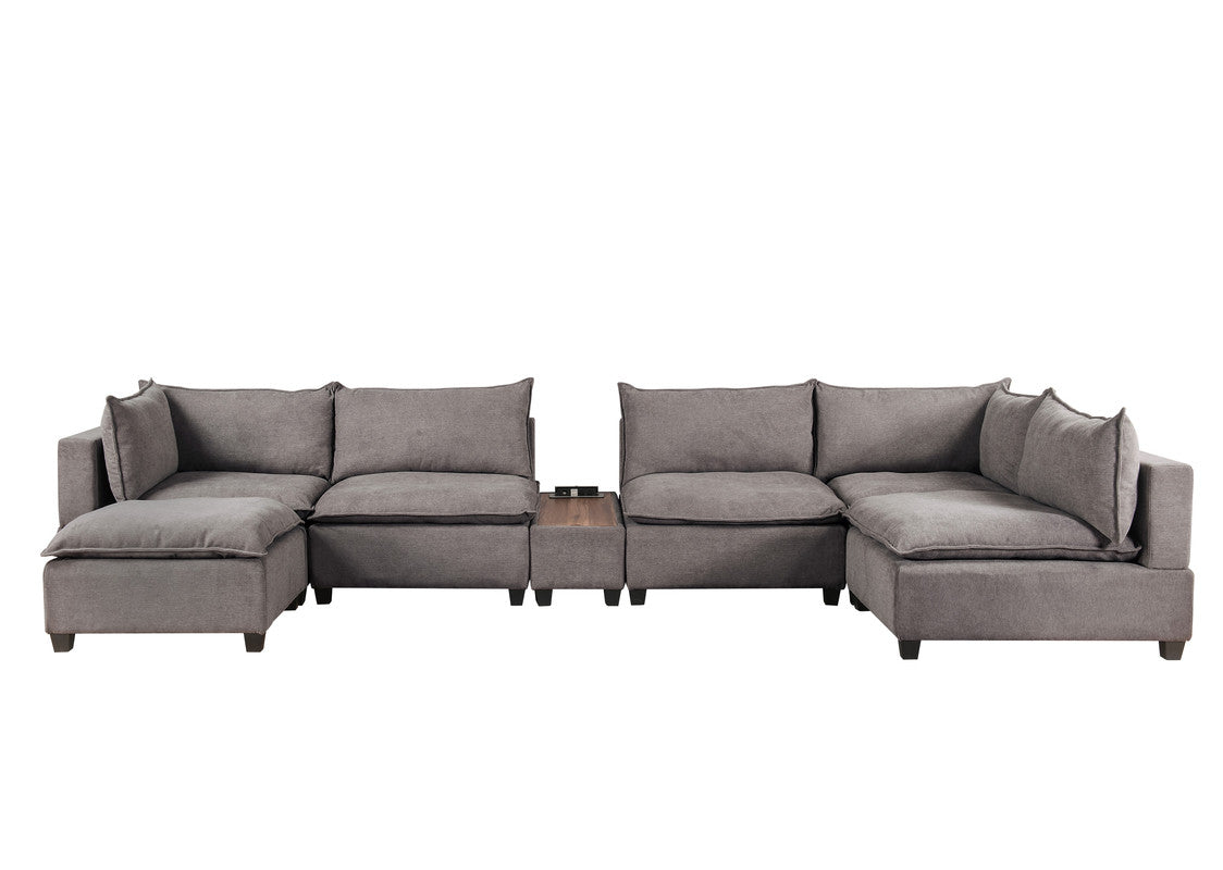 Madison Light Gray 7-Piece Modular Sectional Chaise, USB Storage Console Table