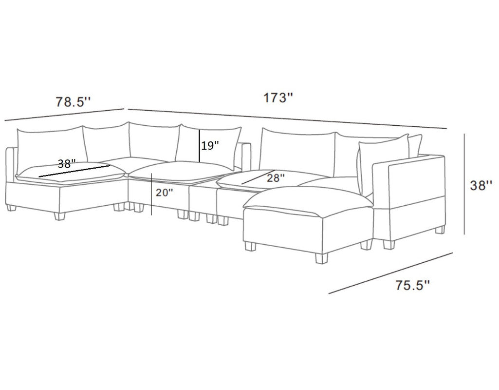 Madison Light Gray 7-Piece Modular Sectional Chaise, USB Storage Console Table