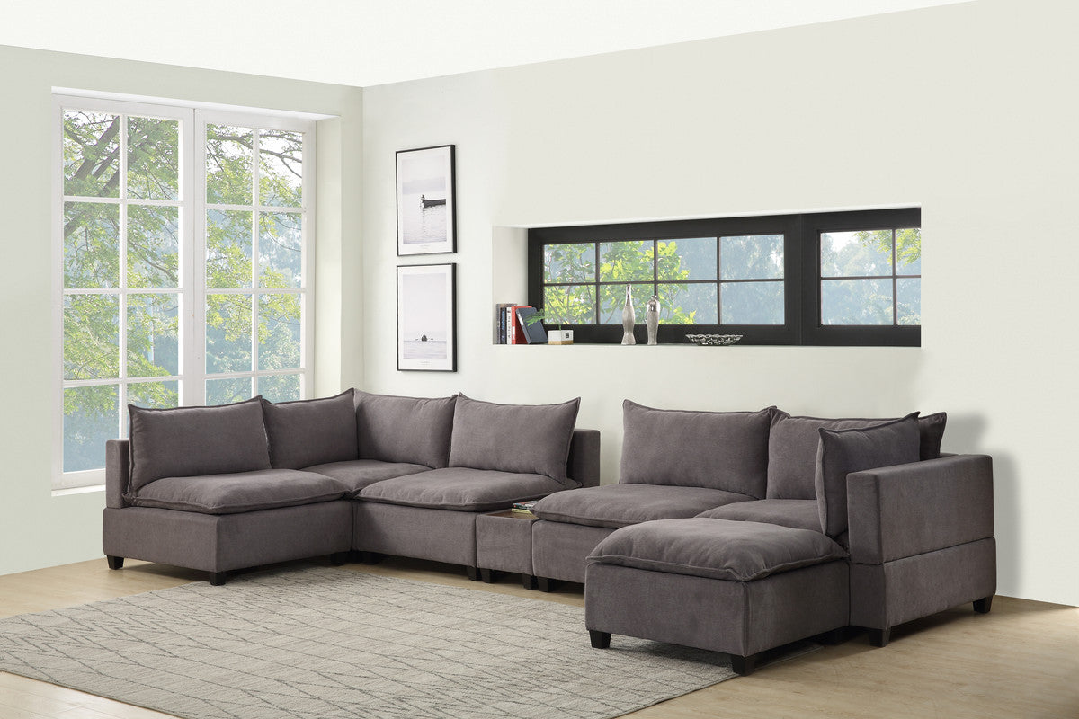 Madison Light Gray 7-Piece Modular Sectional Chaise, USB Storage Console Table