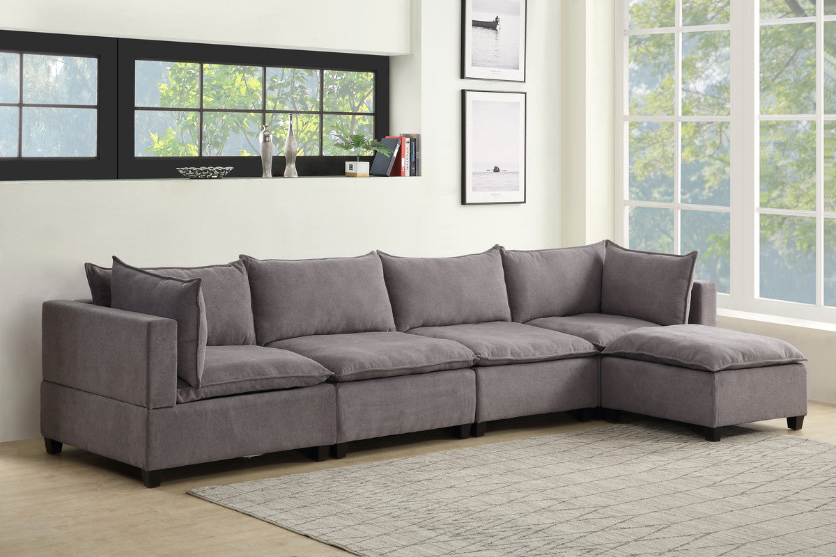 Lilola Home Madison Light Gray Fabric 5 Piece Modular Sectional Sofa Chaise