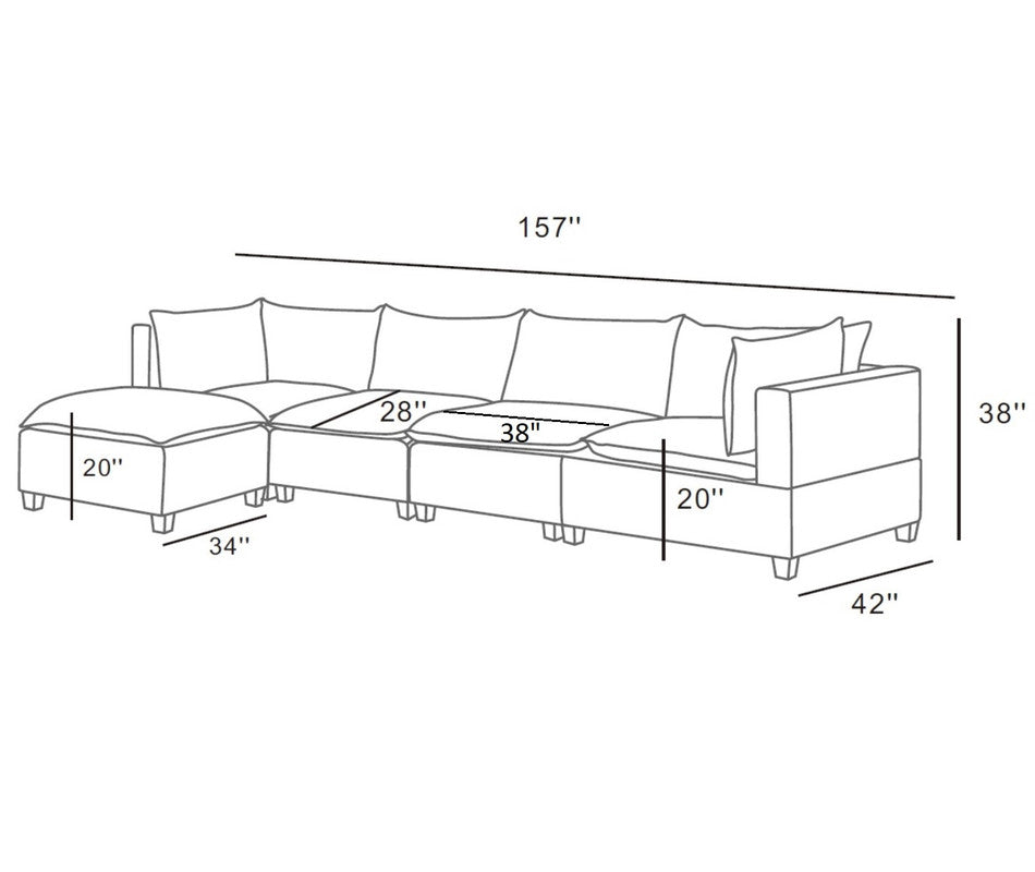 Lilola Home Madison Light Gray Fabric 5 Piece Modular Sectional Sofa Chaise