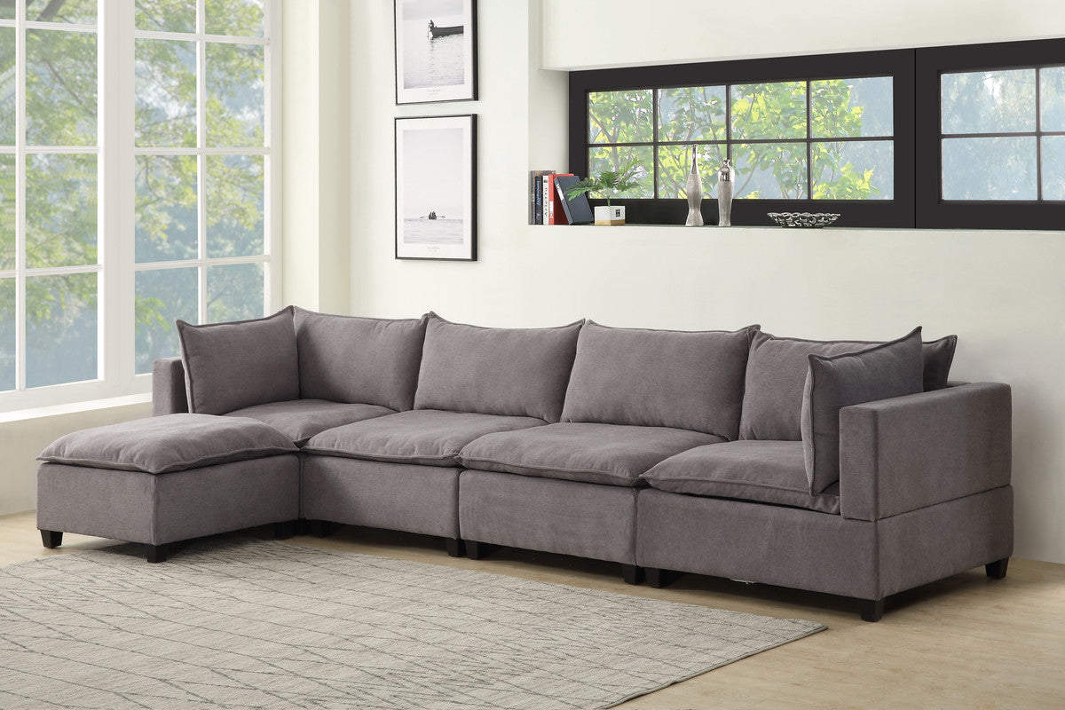 Lilola Home Madison Light Gray Fabric 5 Piece Modular Sectional Sofa Chaise