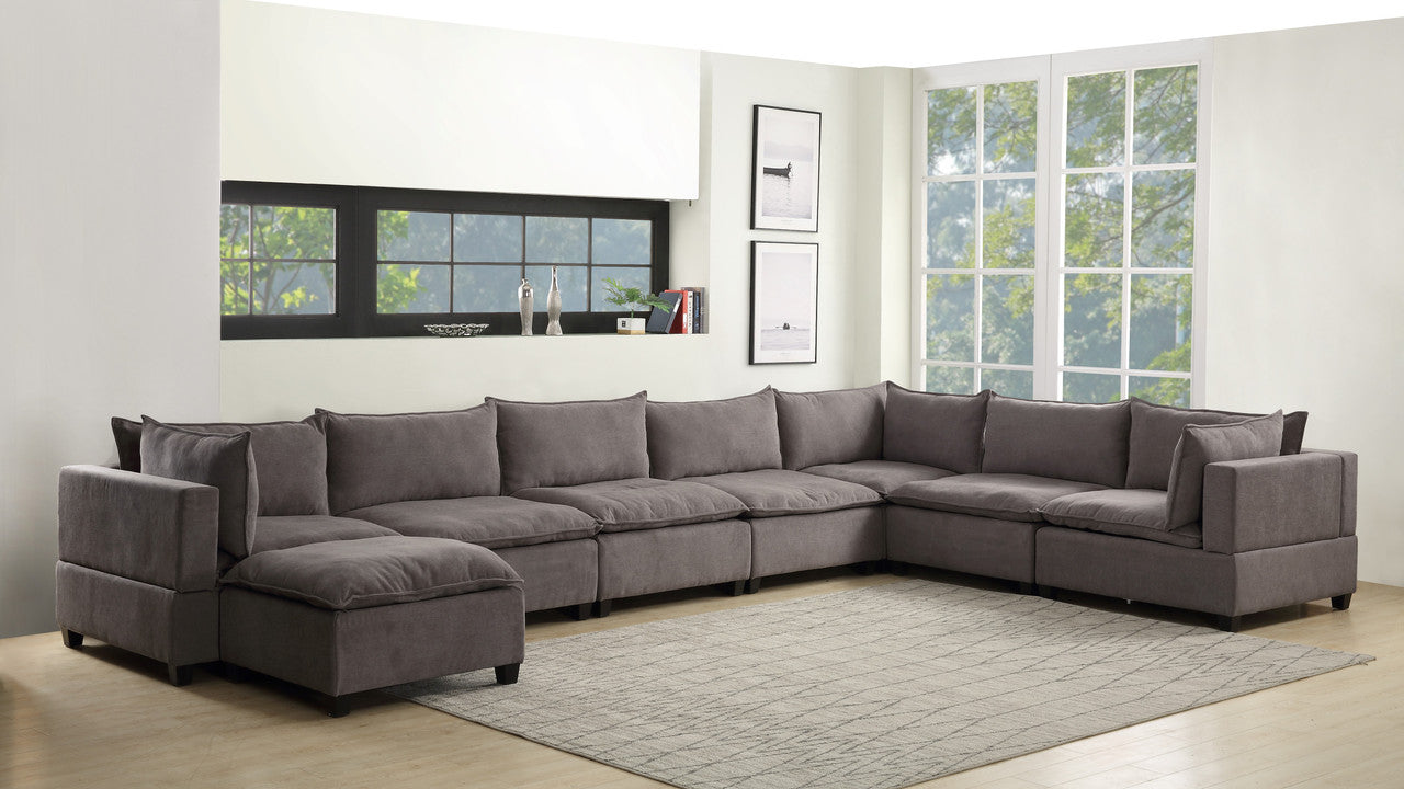 Lilola Home Madison Light Gray Fabric 8 Piece Modular Sectional Sofa Chaise