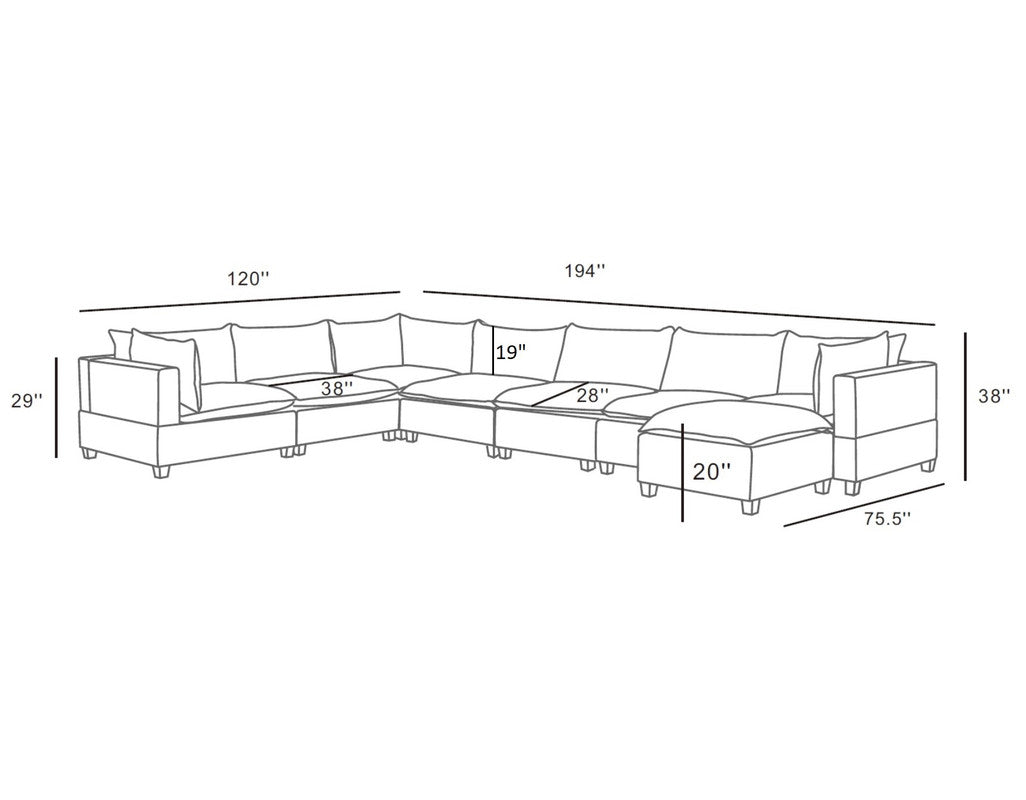 Lilola Home Madison Dark Gray Fabric 8 Piece Modular Sectional Sofa Chaise