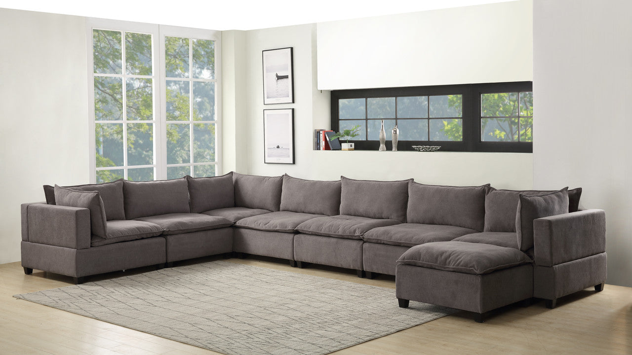 Lilola Home Madison Light Gray Fabric 8 Piece Modular Sectional Sofa Chaise