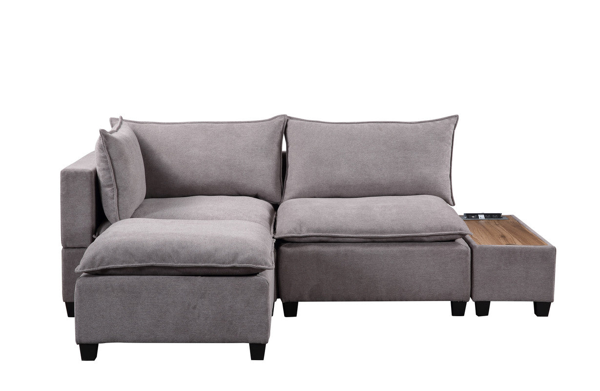Madison Light Gray Sectional Loveseat Ottoman with USB Storage Console Table