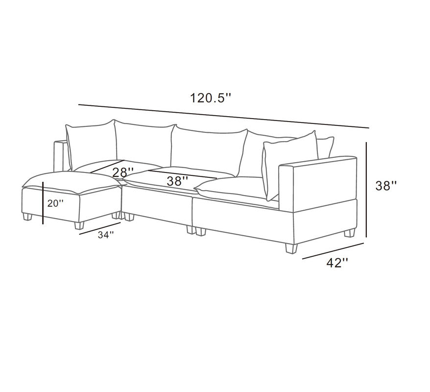 Lilola Home Madison Light Gray Fabric Reversible Sectional Sofa Ottoman