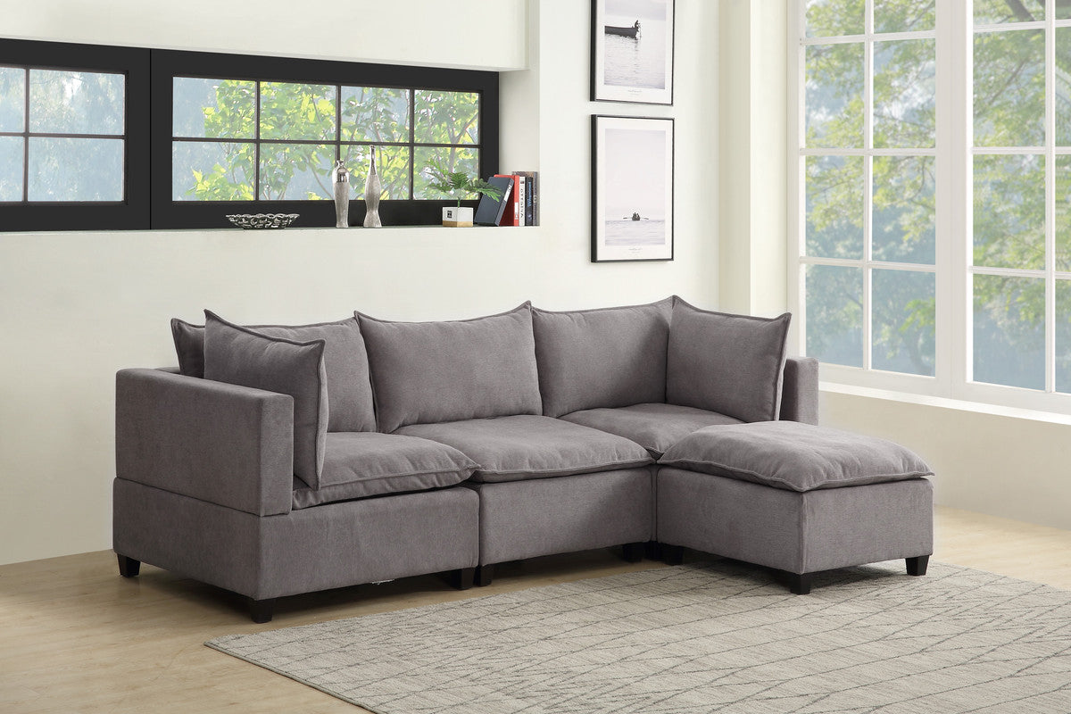 Lilola Home Madison Light Gray Fabric Reversible Sectional Sofa Ottoman