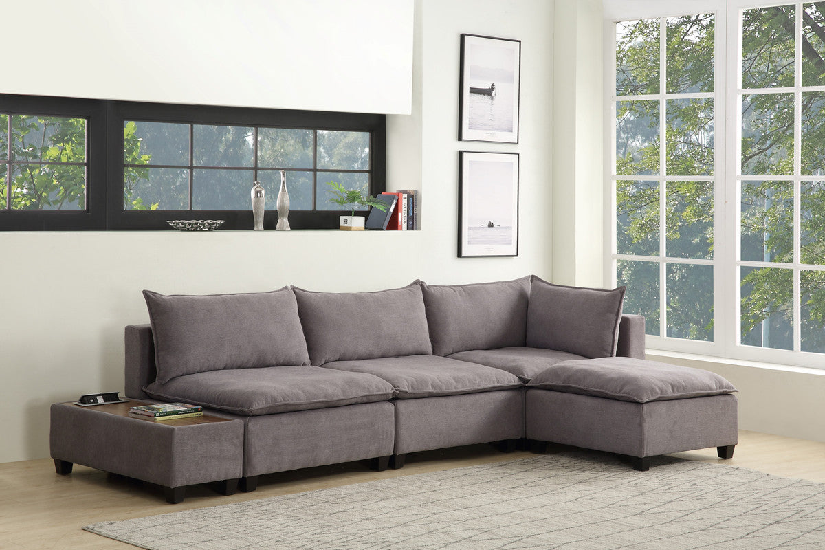 Madison Light Gray 5 Piece Modular Sectional Ottoman, USB Storage Console Table