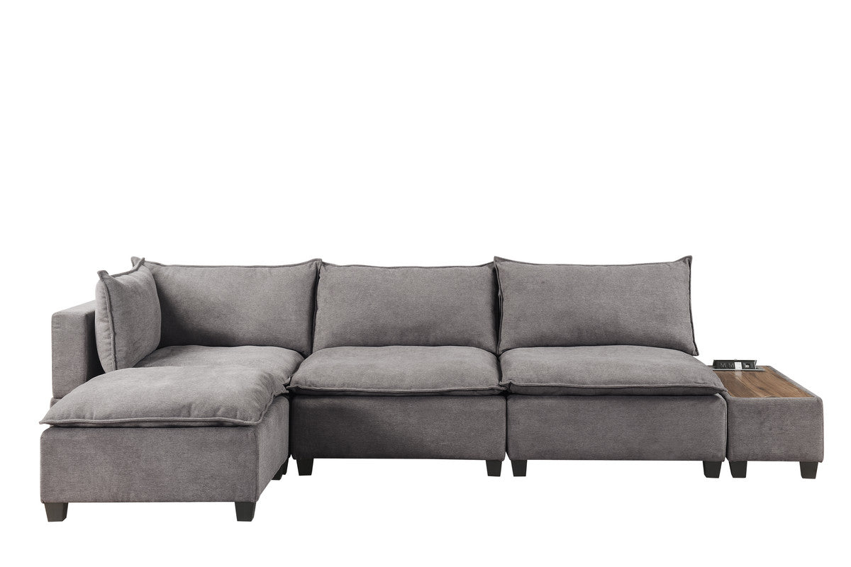 Madison Light Gray 5 Piece Modular Sectional Ottoman, USB Storage Console Table