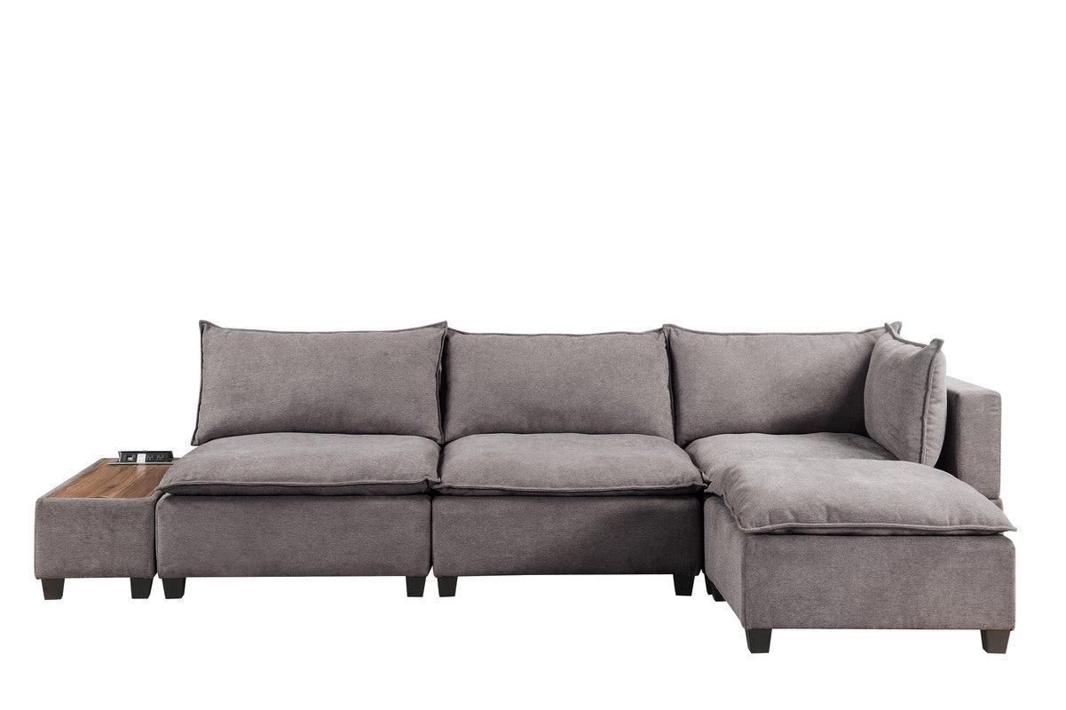 Madison Light Gray 5 Piece Modular Sectional Ottoman, USB Storage Console Table