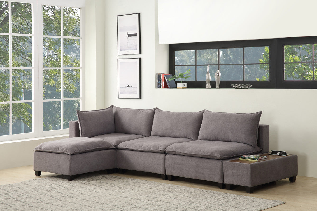 Madison Light Gray 5 Piece Modular Sectional Ottoman, USB Storage Console Table