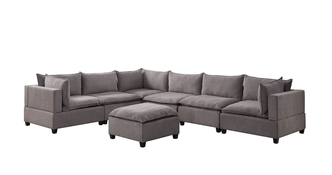 Madison Light Gray Fabric 7 Piece Modular Sectional Sofa with Ottoman